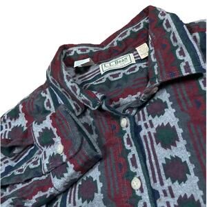 Vintage L.L. Bean Flannel Shirt Womens XL Aztec Print Southwestern Made USA 90s